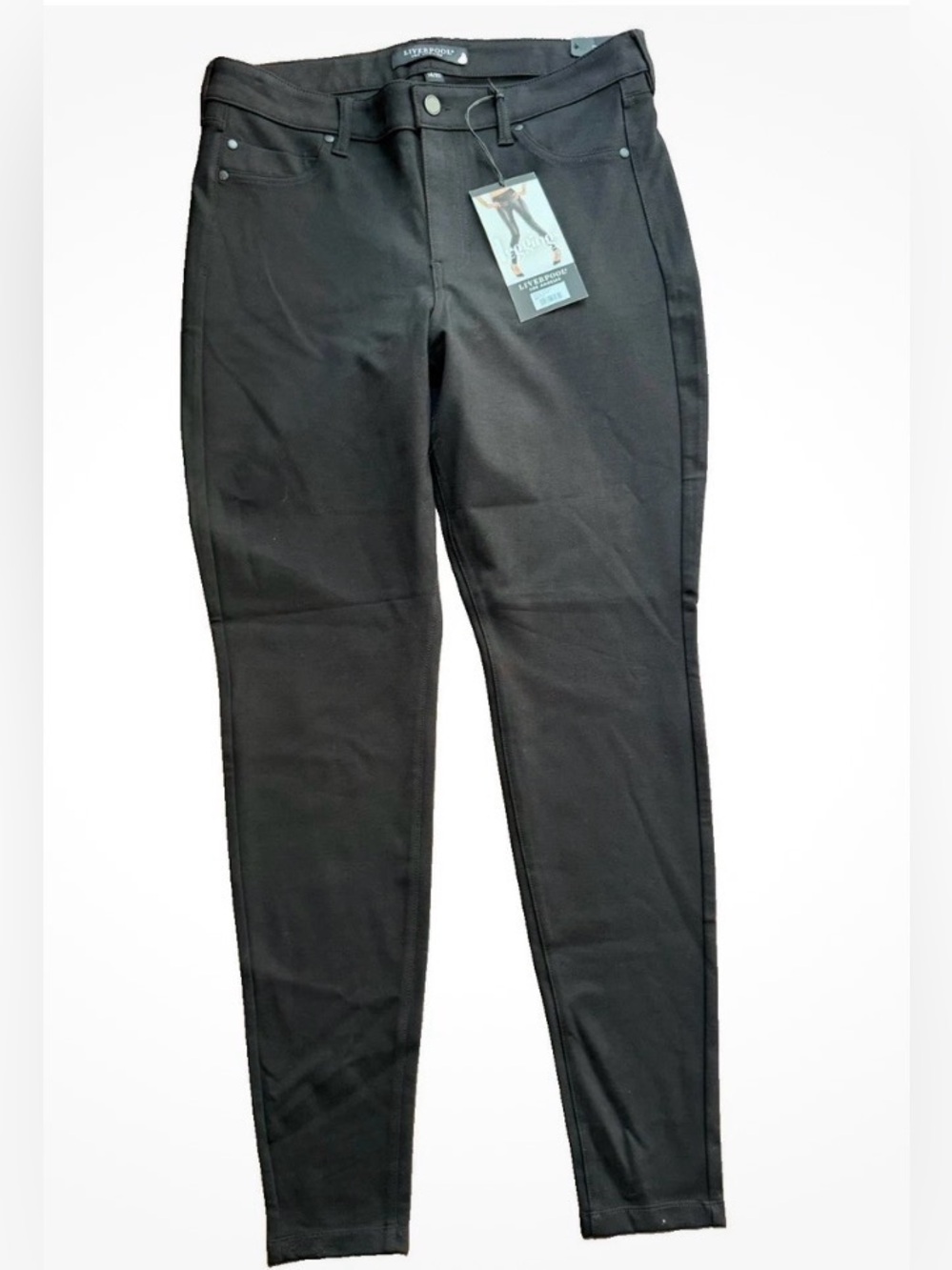 Liverpool Straight Leg Pull On Jeans Womens 14 /32 Black Stretch New